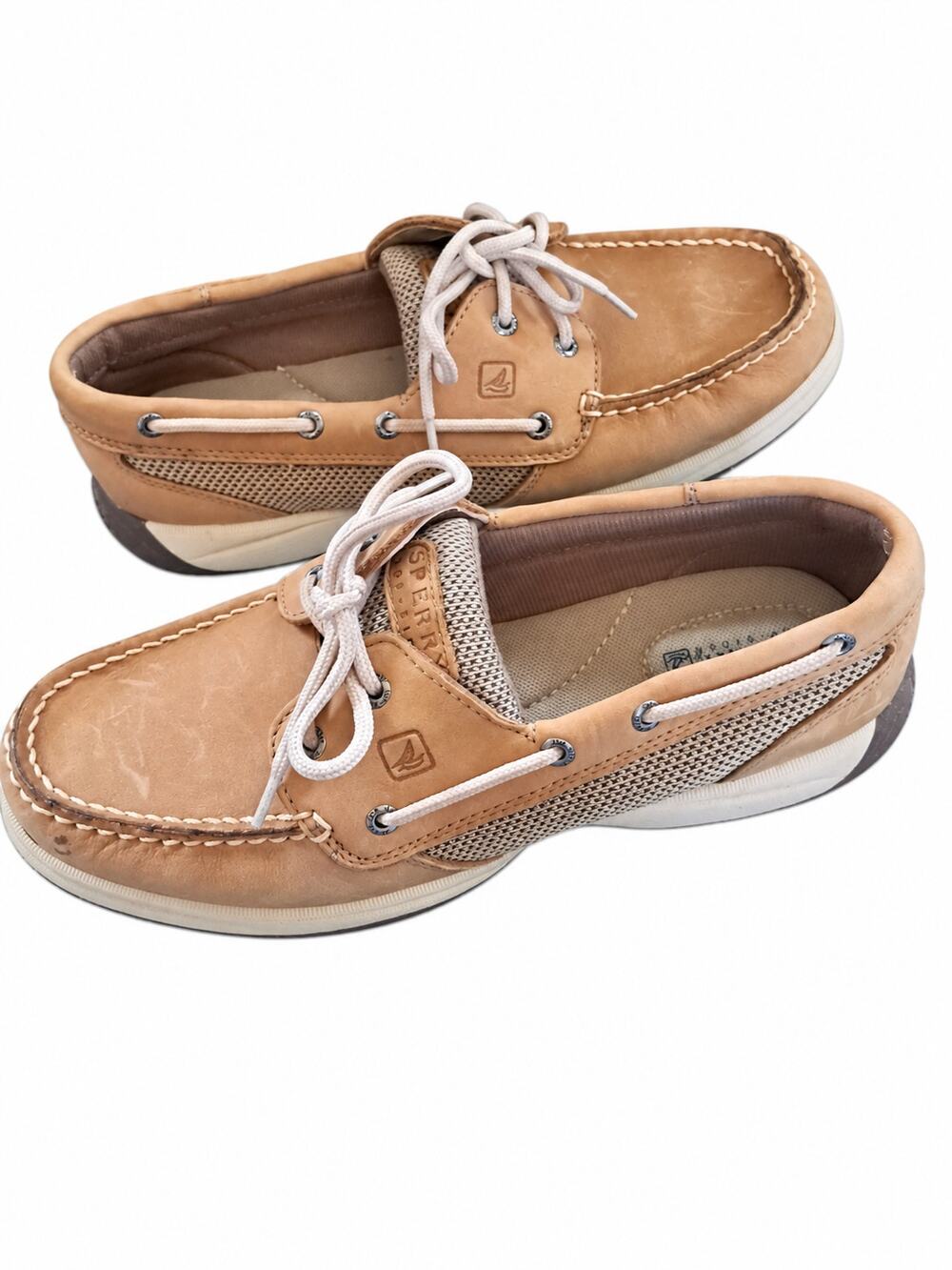 Sperry Intrepid 2-Eye Tan Leather Mesh Boat Shoes Women’s 9.5 M NWOT